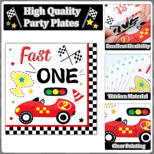 Fast One Birthday Decorations for Boys Racing Car 1st Birthday Party Supplies Fast One Plates Napkins Forks Checked Race Car Disposable Paper Plates Tableware Set for Kids Favors Serve 25 - style: Fast One