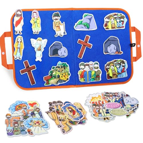 CHEFAN 4 Pack Felt Board Bible Stories Set, Flannel Board Stories, Nativity Flannel Graph Bible Toy for Kids, Include Jesus Resurrection, Ascension and Pentecost, Paul's Conversion, Prophet Isaiah - color: Jesus Resurrection & Other 3 Bible Stories Set