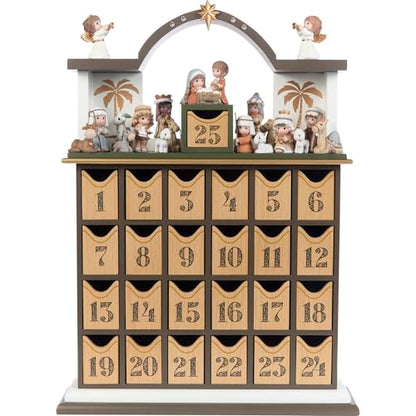 Precious Moments Countdown to Christmas Advent Calendar with Storybook – Wood/Resin Holiday Set with Figurines – 251438 - style: Nativity Countdown Advent Calendar