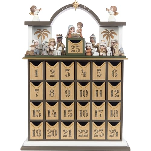 Precious Moments Countdown to Christmas Advent Calendar with Storybook – Wood/Resin Holiday Set with Figurines – 251438 - style: Nativity Countdown Advent Calendar