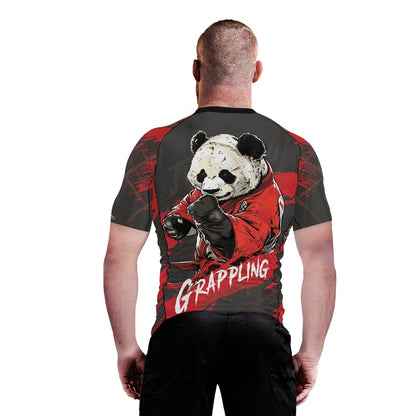 Panda Fighter Men's Short Sleeve Compression Rash Guard MMA Jiu Jitsu BJJ Grappling Base Layer Combat Shirt - color: V2, size: Small