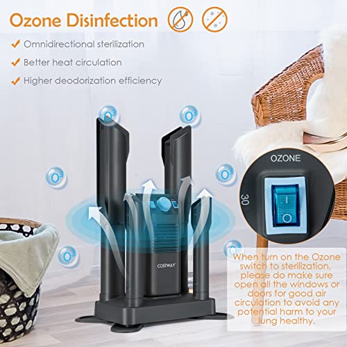 COSTWAY Boot Dryer, Shoe Dryers with 180 Mins Timer & Heating Blower, Ozone Disinfection, Extendable Design, Electric Shoe and Boot Warmer for Work Boots, Ski, Glove, Hats, Grey