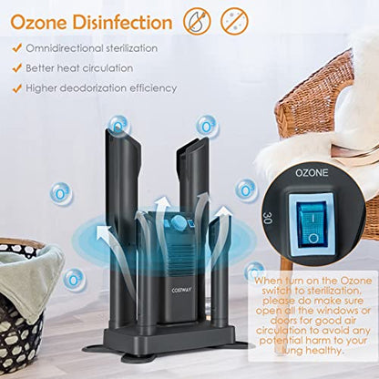 COSTWAY Boot Dryer, Shoe Dryers with 180 Mins Timer & Heating Blower, Ozone Disinfection, Extendable Design, Electric Shoe and Boot Warmer for Work Boots, Ski, Glove, Hats, Grey