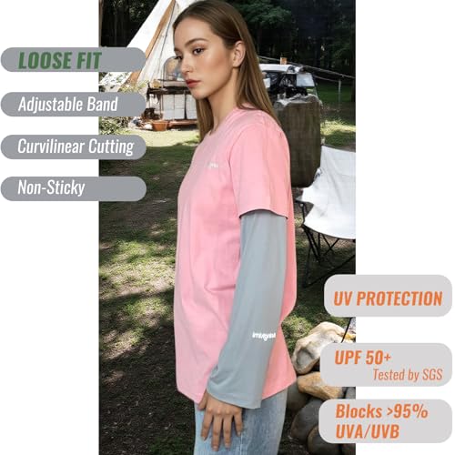 UPF 50+ Sun Protection Arm Sleeves Elastic band Adjustable Cuff Loose Fit Non-Sticky Airflow Friendly Outdoor - color: Grey, size: Small