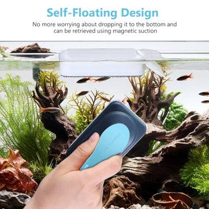 fishkeeper Aquarium Magnetic Glass Cleaner, Fish Tank Algae Cleaning Tool | Magnet with Algae Scraper for Glass Aquariums Tank, Floating Scrubber Brush, 2 Detachable Scrapers, Large - size: L for Glass Thickness：1/4"-5/8"
