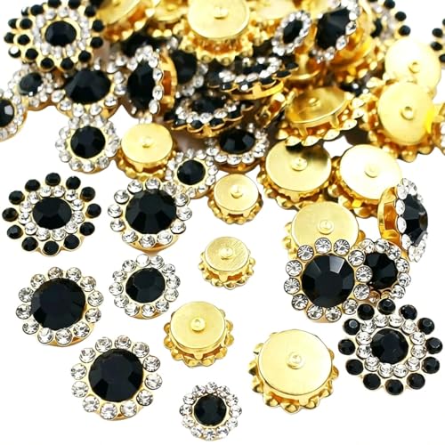 100pcs Sew on Rhinestones Sunflower Crystal Glass Sew on Gold Claw Rhinestone Mixed 8mm 10mm 12mm 14mm for Jewelry Making,Clothes, Garments, Dress, Earring, Belt and Shoes (05 Black) - color: 05 Black