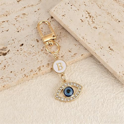 XGALBLA Small Evil Eye Keychains Initial Letter Key Chains for Women Men Car Key Bag Purse Charm- Good Luck Amulet Protection - color: Evil Eye 2-b