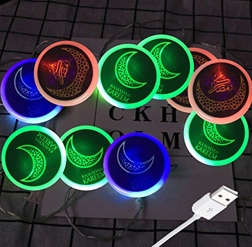 Eid Mubarak Decoration Pucks Tablets String Lights LED Lights Home Festival Party Holiday Safe Cool USB Muslim Decor Party Supply Festive Decorations 10PCS/Set (Red/Green/Blue),RW4