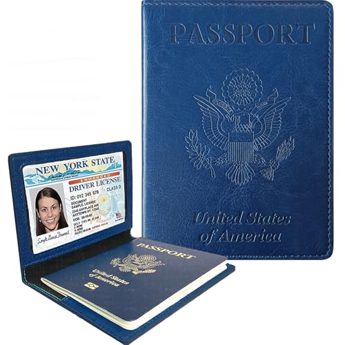 Sizobi Passport Holder for Travel Men, RFID Blocking Passport Covers Case - color: Navy blue