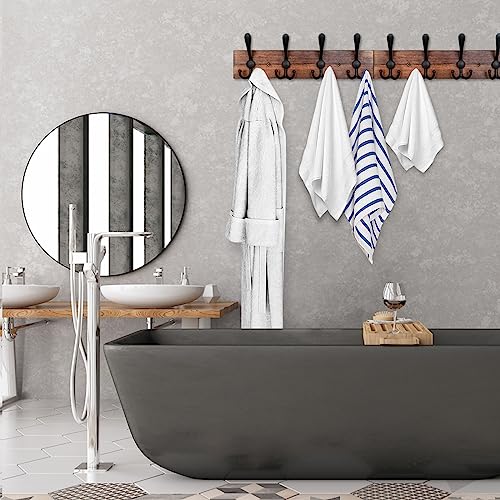 IBosins Wall Mounted Coat Rack, 31-2/5'' Long, Entryway Hanging Rack, Metal Wood Coat Hooks Rack with 8 Black Rustic Tri-Hooks Rail for Coat, Bag, Towel, Key, Hat, Umbrella - color: Brown