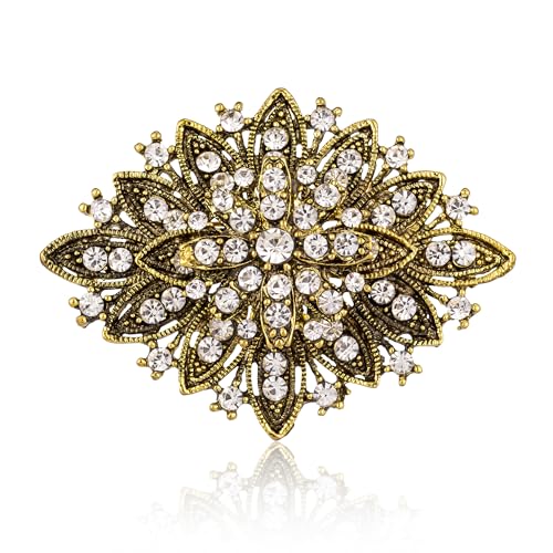 Vintage Art Deco Crystal Rhinestone Brooch Pin for Women - color: Bronze