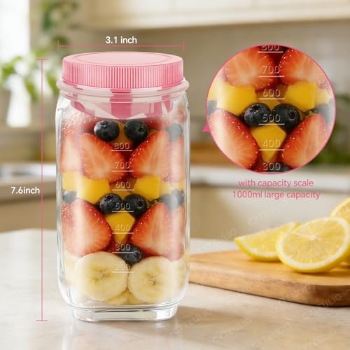 Creative Salad Pod Side Open, Salad Jars with Dressing Cup for Office, Park, Travel, Outdoors. Equipped with Waterproof Cover and Ring, Sauce Box Supoort Dishwasher & Freezer. (Pink)