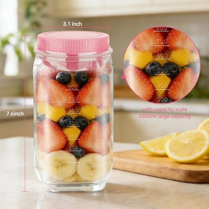 Creative Salad Pod Side Open, Salad Jars with Dressing Cup for Office, Park, Travel, Outdoors. Equipped with Waterproof Cover and Ring, Sauce Box Supoort Dishwasher & Freezer. (Pink)
