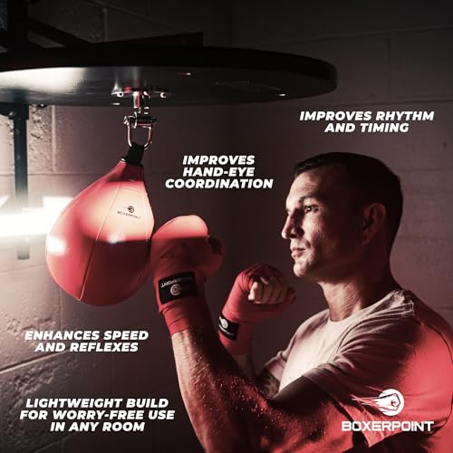 BOXERPOINT Speed Bag for Boxing - Durable PU Leather Punching Bag for Adults - Anti-Leak Boxing Bags Home Gym Training Equipment, Portable Heavy Bags - Large Reflex Ball, Indoor & Outdoor