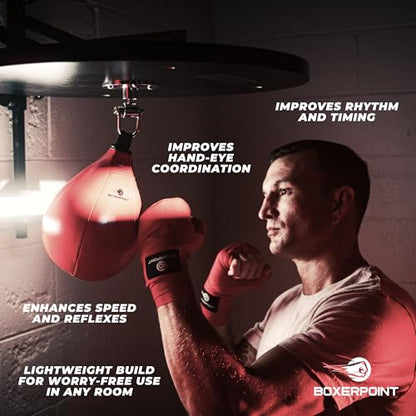 BOXERPOINT Speed Bag for Boxing - Durable PU Leather Punching Bag for Adults - Anti-Leak Boxing Bags Home Gym Training Equipment, Portable Heavy Bags - Large Reflex Ball, Indoor & Outdoor