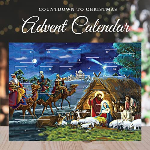Needzo Countdown to Christmas 2025 Religious Advent Calendar, Traditional Nativity Scene Full Color Artwork, 24 Door Tabs Fun Educational Christian Activity for Boys and Girls (Pack of 3)