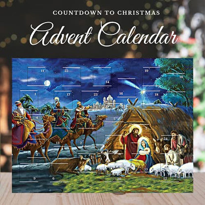 Needzo Countdown to Christmas 2025 Religious Advent Calendar, Traditional Nativity Scene Full Color Artwork, 24 Door Tabs Fun Educational Christian Activity for Boys and Girls (Pack of 3)
