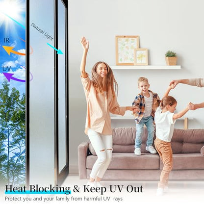 Frosted Glass Window Privacy Film Decorative, Static Cling Bathroom Window Frosting Film Day and Night Windows Cling Home Glass Door Cover, 17.5 inch x 78.7 inch | Static Cling Window Frosted Film,Day and Night Privacy Windows Cover for Glass Door,Garage,