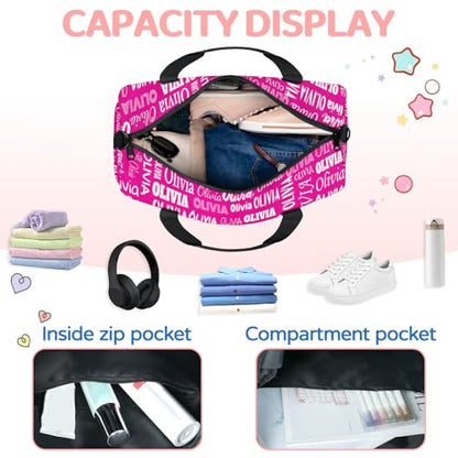 Personalized Gym Cheerleading Tote Carry-On Bag, Deep Pink Rosy | Custom Name Sports Travel Weekender Duffel Bag for Teens - color: Deep Pink