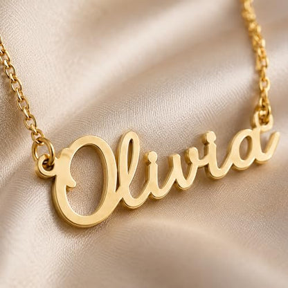 Personalized Vermeil Name Necklace – Custom 14K Gold Plated 925 Sterling Silver Name Necklace, Cursive Script Name Pendant, Handmade Gift for Women, Mom, Bridesmaid, Birthday Jewelry