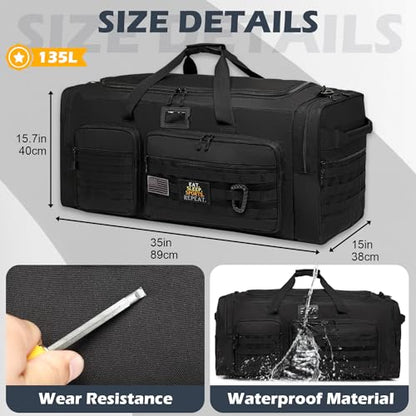 135L Large Duffle Bag, Heavy Duty Duffle Bag for Travel, Extra Large Sports Gym Equipment Bag for Soccer Baseball Basketball Hockey Football, Black - color: Black
