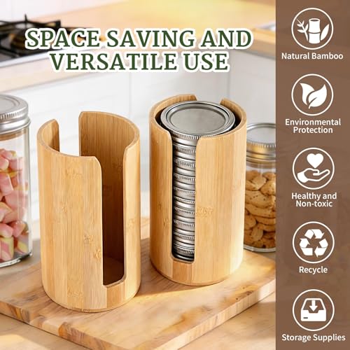 2 Pack Bamboo Mason Jar Lid Organizer for Wide & Regular Mouth Lids | Wide & Regular Mouth • Lid Holder & Organizer • Countertop Storage • Cabinet & Pantry Use • Easy Access • Space Saving