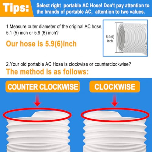Jin&Bao 5.9" (6") Diameter AC Hose, 78.7" Length Portable Air Conditioner Exhaust Hose, Counterclockwise Thread, Universal Replacement - size: 5.9（6）'' - Counterclockwise
