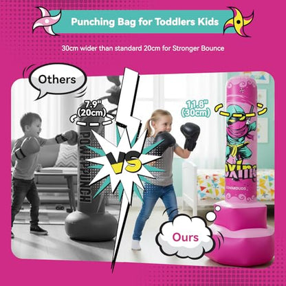 COMMOUDS 67inch Punching Bag for Kids, Inflatable Kids Boxing Set with Gloves, Fast Rebound Punching Bag for Practicing Karate, Taekwondo, MMA, Christmas/Birthday Gift for Boys Girls, Ages 6-14 - color: Pink