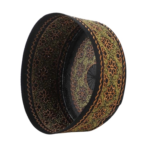 Muslim Prayer Kufi Hat Men Islam Skull Embroidery Cap Beanie Hat Arabian Omani Turkish Prayer Headwear Eid Gift - color: Orange Flower