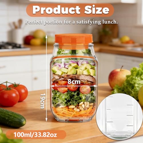 2 PCS Portable Salad Jar with Side Opening Leakproof, On the Go Salad Jars