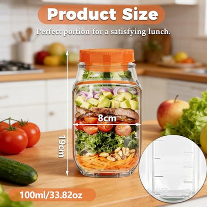 2 PCS Portable Salad Jar with Side Opening Leakproof, On the Go Salad Jars