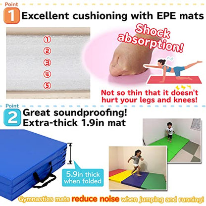 KaRaDaStyle Gymnastics Mat Folding Stretch Mats 71"x24"x2" Exercise Muscle Training Children Play Horizontal Bar Mat Yoga Sports Soundproof Home Use - color: Greige