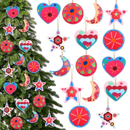 HunnmingRe 16 Pcs Mexican Christmas Ornaments Flor De Nochebuena Tree Ornaments Christmas Felt Hanging Decorations for Xmas Party Door Home Wall Mantel Decor Arts Crafts Gifts - style: Clay