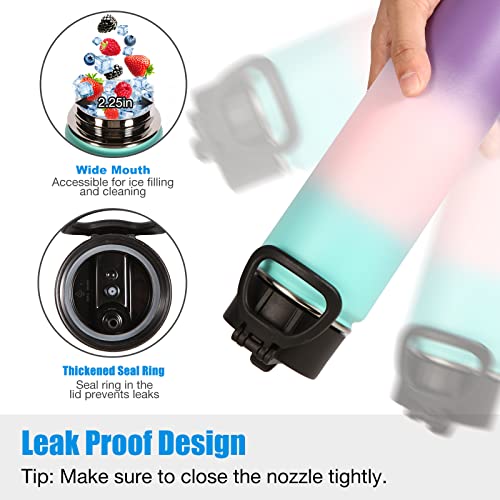 Volhoply Insulated Water Bottles with Straw Bulk 4 Pack, 22 oz Reusable Stainless Steel Sports Bottle with Handle Lid,Double Walled Metal Travel Water Cup Cups with Wide Mouth(Gradient Color,4 Set) - color: Gradient Color