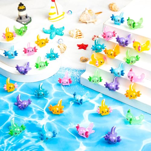 70Pcs Mini Resin Axolotl, Miniature Animal Figurine | Garden Landscape Aquarium Dollhouse Ornament Potted Plants Decor for DIY Craft Garden Fairy Decoration Birthday Party Favor