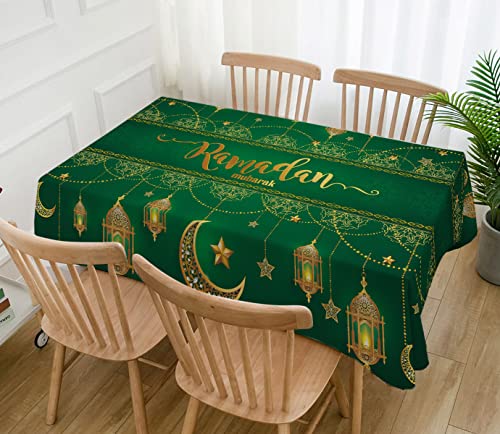Hafangry Ramadan Mubarak Tablecloth Islamic Muslim Eid Decoration Golden Star Moon Lantern Kitchen Dining Room Table Cover (60" x 84") - size: 60" x 84"