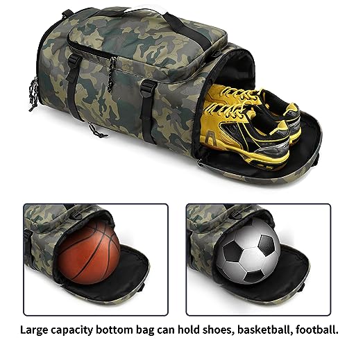 gym duffel bag backpack wrestling bag with shoe compartment 4 kinds of back method waterproof sports walking laptop - color: A-camouflage