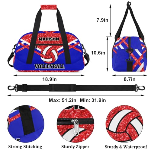 Custom Names Volleyball Bag, Personalized Name Gymnastics Sport Bag Women, Red Bling Glittering with Royal Blue (not real glitter) - color: Red Blue