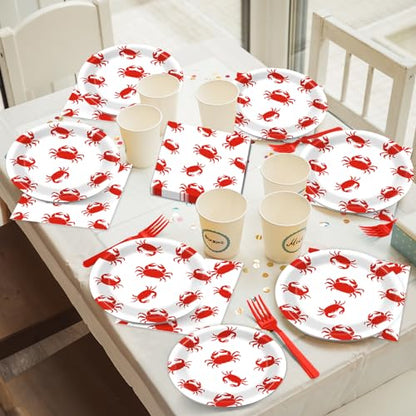 Qyeahkj 100 Pcs Crab Party Decoration Set - Paper Plate Napkin Fork Set for Summer Crab Dinnerware Tableware Supplies - Serves 25 - style: Crab