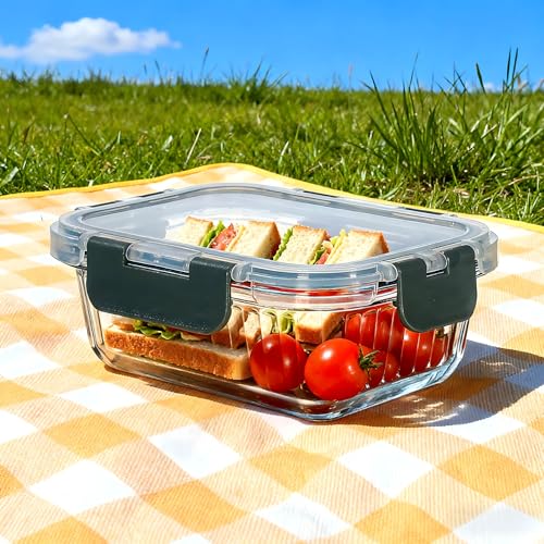 Glass Fluted Ombre grey Leak-Proof 6-Piece Set Food Storage Containers, Food Containers with Lids, Meal Prep Containers. (Rectangular) - size: Rectangular