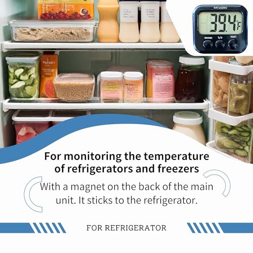 HATUSOKU Digital Thermometer with External Sensor, Magnet, Suction Cup, Water Thermometer, Aquarium, Refrigerator, Freezer (Black) - color: Black