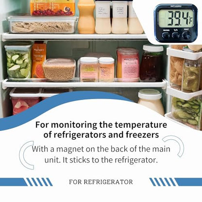 HATUSOKU Digital Thermometer with External Sensor, Magnet, Suction Cup, Water Thermometer, Aquarium, Refrigerator, Freezer (Black) - color: Black