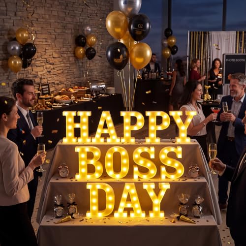 Aurelema Decorations LED Lights Sign Battery Powered Table Decorations for Party Supplies Light Centerpiece(Happy Boss Day) - size: 8.27 inches, style: Happy Boss Day