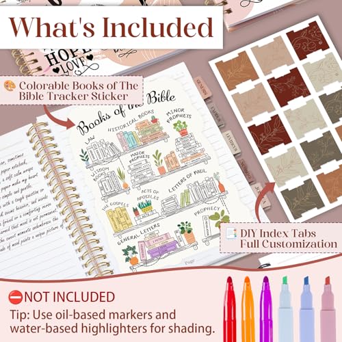 XKDOUS Hardcover Spiral Notebook with Tabs and Bible Tracker, College Ruled Notebook Journal, Church Notes Journal for Women, Bible Journal, Blank Notebooks for Work School Note taking, Pink - color: Pink