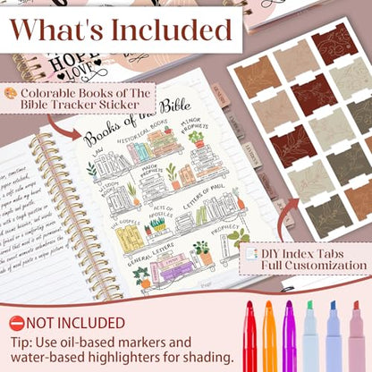 XKDOUS Hardcover Spiral Notebook with Tabs and Bible Tracker, College Ruled Notebook Journal, Church Notes Journal for Women, Bible Journal, Blank Notebooks for Work School Note taking, Pink - color: Pink