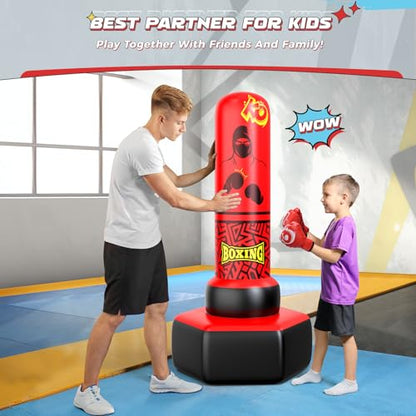 ODOSOLA 67'' Inflatable Punching Bag Freestanding for Kids Aged 3-12 – Heavy Duty Boxing Set for Karate & Taekwondo, Stable Boxing Bag Active Kids Toy, Christmas Birthday Gift for Boys and Girls - color: 레드