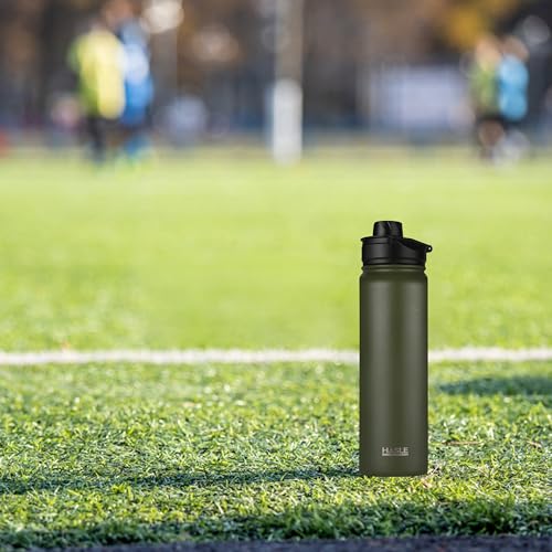 HASLE OUTFITTERS Insulated Water Bottle 22 oz Double Wall Stainless Steel Water Bottle Wide Mouth with Straw Lid & Spout Lid Keeps Cold or Hot(Army Green,4) - color: Army Green, size: 22oz- 4 Pack