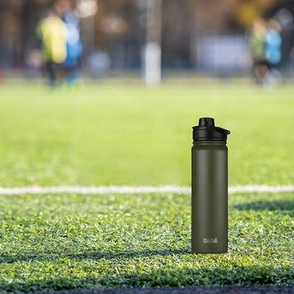 HASLE OUTFITTERS Insulated Water Bottle 22 oz Double Wall Stainless Steel Water Bottle Wide Mouth with Straw Lid & Spout Lid Keeps Cold or Hot(Army Green,4) - color: Army Green, size: 22oz- 4 Pack