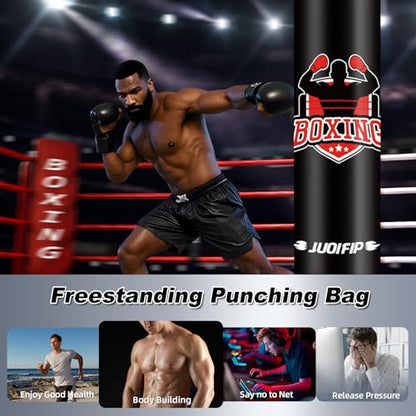 Freestanding Punching Bag with Gloves, 70'' Heavy Boxing Bag with Stand for Adult Teens, Standing Women Men Inflatable Kickboxing Bags for Beginners Training MMA Muay Thai Fitness - style: Strong Men Pattern