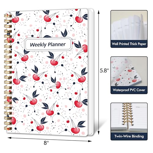 Undated Weekly Planner with To-Do List & Habit Tracker, 5.7" x 8" | 52 Weeks, 2-Page Weekly Spreads, Spacious Writing Space, No-Bleed Paper, Smooth Writing, Waterproof PVC Cover, Spiral Bound - color: White-01